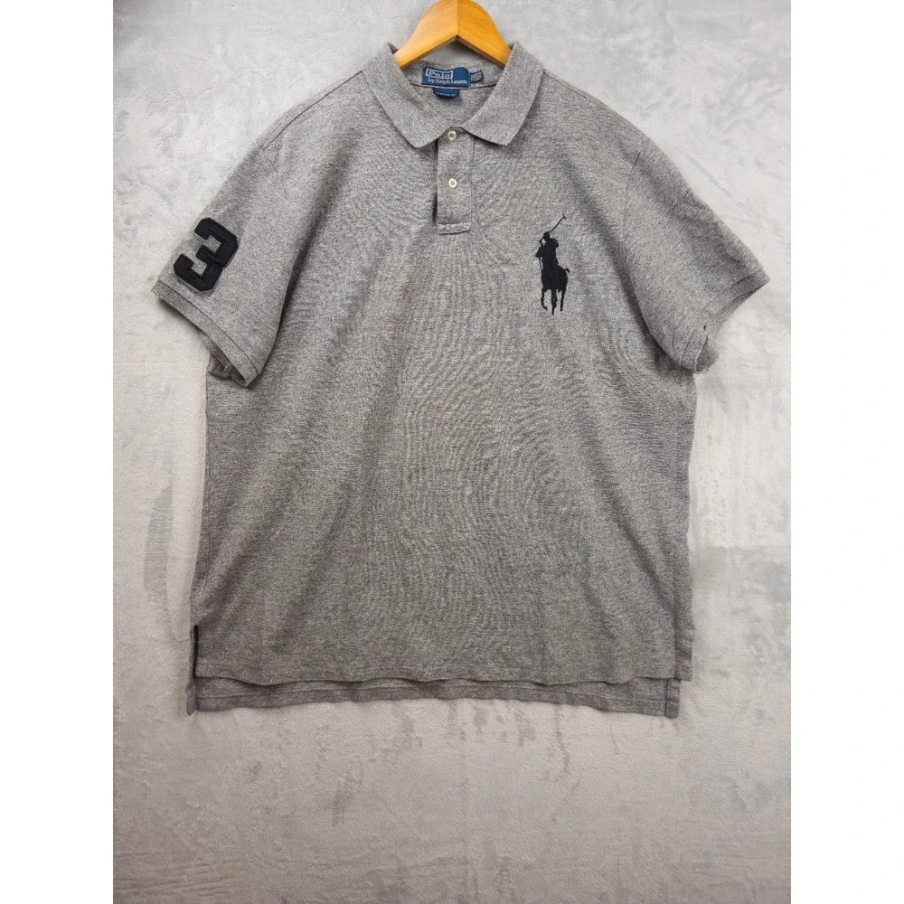 Vintage‎ Polo Ralph Lauren Polo Shirt Mens XXL Gray Big Pony Rugby Custom Fit